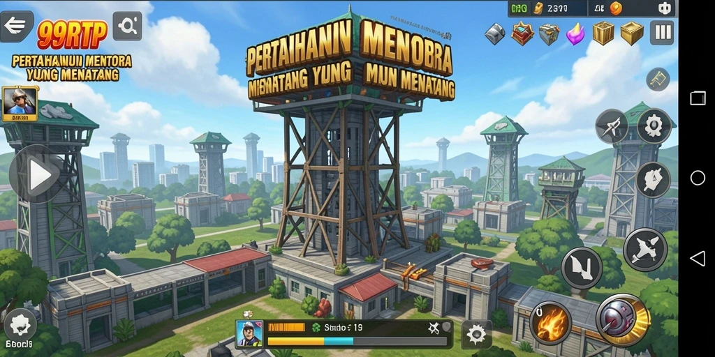 Tangkapan layar dari gameplay 99RTP menampilkan pertahanan yang kuat dan strategi menara.