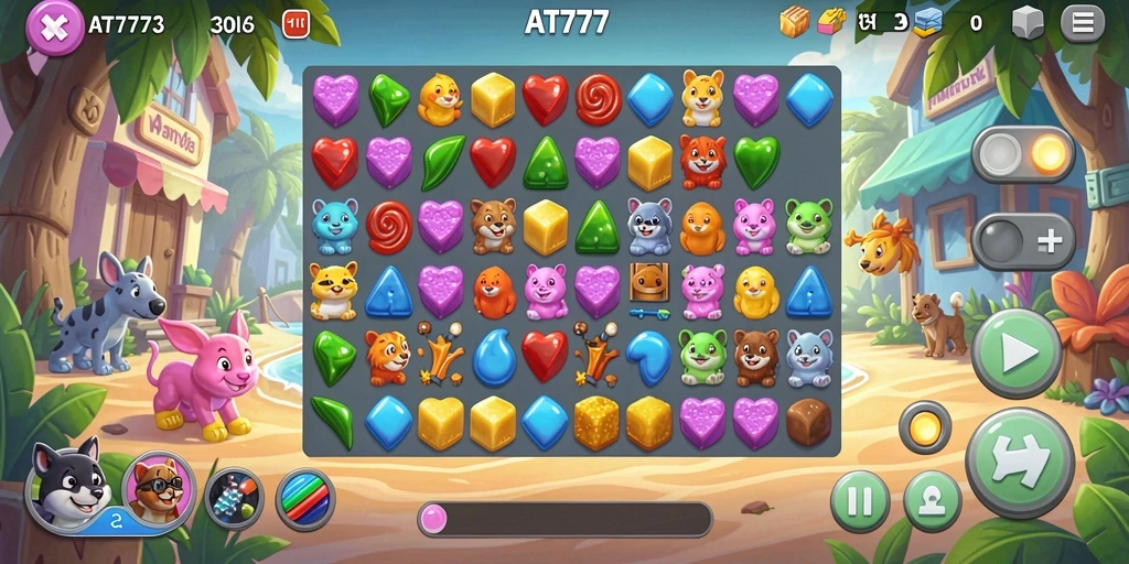 Screenshot gameplay AT777 dengan aksi pencocokan permata yang seru.