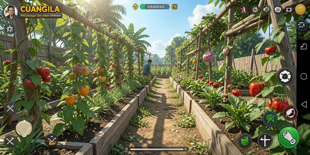 Tampilan screenshot game CUANGILA dengan pemandangan kebun yang indah.