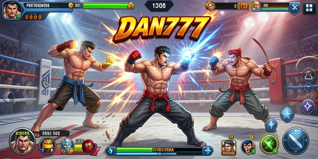 Screenshot dengan tampilan seru pertarungan dalam DAN777.