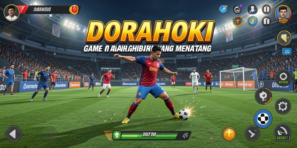 Screenshot utama DORAHOKI menampilkan aksi seru dalam permainan olahraga.