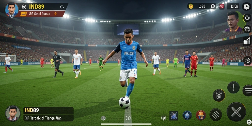 Tampilan gameplay seru di lapangan sepak bola.