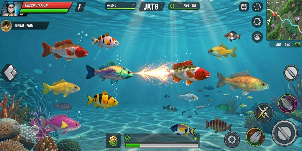Tampilan menarik dari gameplay Tembak Ikan di JKT8.