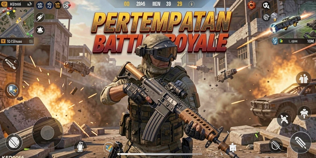 Gameplay mendebarkan dalam pertempuran Battle Royale.