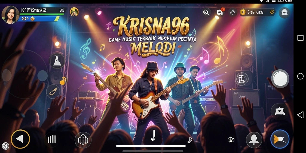 Screenshot gameplay KRISNA96 menampilkan pengguna bermain musik dengan antusias.