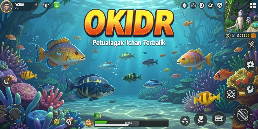 Tampilan gameplay seru dalam OKIDR saat menembak ikan.