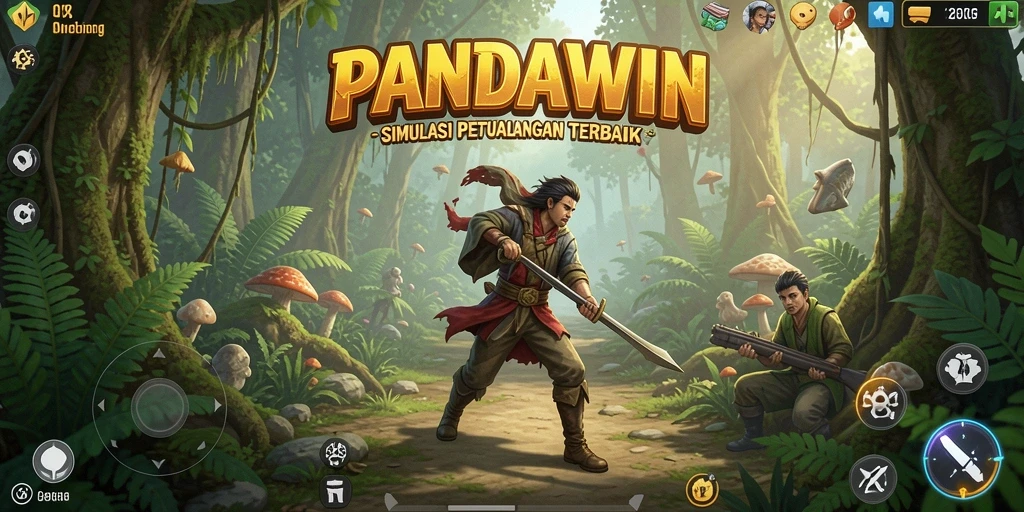 Screenshot gameplay PANDAWIN menampilkan aksi seru dalam simulasi petualangan.
