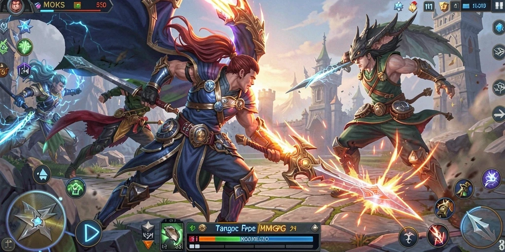Screenshot permainan T6 dengan pertarungan epik MMORPG.