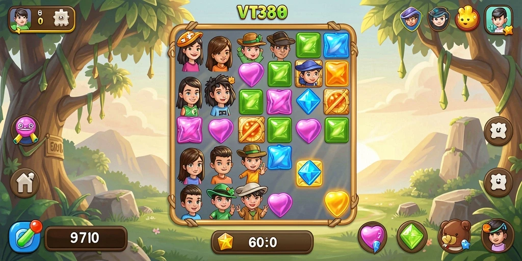 Tampilan gameplay VT38 dengan elemen Match-3 yang menantang.